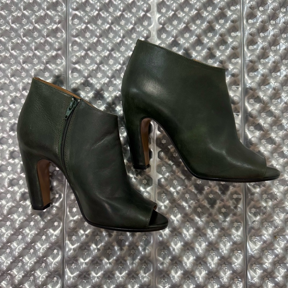 Maison Martin Margiela Open Toe High Heel Booties in Forest Size 37.5